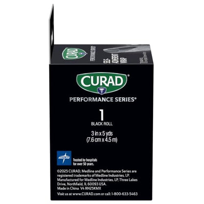 CURAD Performance Series Self-Adherent Athletic Wrap, Black, 3 inches x 5 yards, Compression Support for Sports Injuries, Joint Stability, and Muscle Recovery - size: 1 Count (Pack of 3)