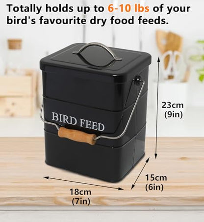 Morezi Bird Seed Storage Container Metal, 6 Lbs Airtight Bird Food Tin - color: Black