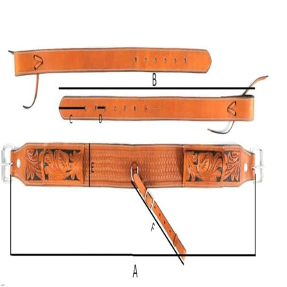Western Genuine Leather Girth Adjustable Horse Girth Rear Back Cinch Girth with Metal Buckles for Horse Riding (Tan and Black)
