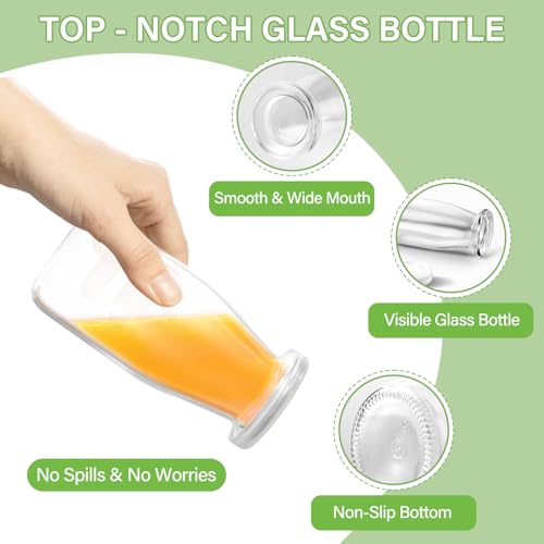 12 Pack 200ml Glass Milk Bottles with Lids - Vintage Breakfast Shake Containers Reusable Small Milk Jars, Mini Party Bottles Clear Glass Juice Bottle with 24 Labels for Parties, Weddings, Picnics
