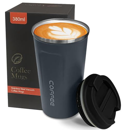Insulated Travel Coffee Mug, Stainless Steel Coffee Cup with Leakproof Lid - color: 2nd-Dark blue, size: 12 Ounces