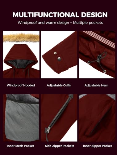 wantdo Women's Waterproof Ski Jacket Warm Fleece Lined Snow Winter Coat - color: Wine Red, size: Large