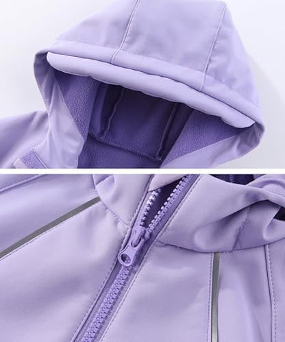M2C Girls Hooded Fleece Lined Windproof Softshell Windbreaker Jacket - color: Lavender, size: 3T