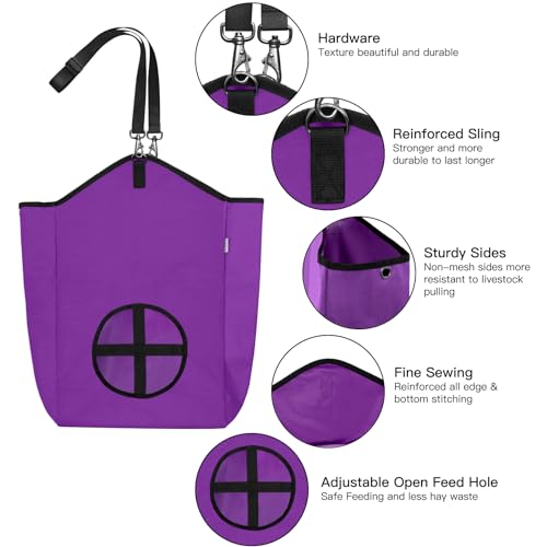 3 Pack Slow Feed Hay Bag, with Metal Fastener - color: 2Purple + 1Black