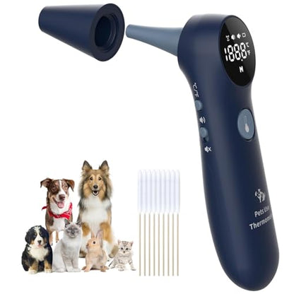Pet Ear Thermometer for Dogs, Cats, and Livestock, Long Probe Designed, ℃/ ℉ Convert and Sound Switch Dedicated Button, 1 Second Measurement, 20 pcs Pet Swabs Included(Blue) - color: Blue