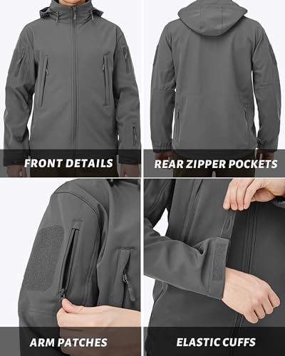 MAGCOMSEN Men's Tactical Jacket Winter Snow Ski Water Resistant - color: Grey, size: Medium
