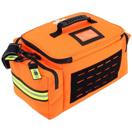 Lightning X Medium First Responder EMT Bag | LXMB25 | w/Reflective, Shoulder Strap & Zippered Compartments for First Aid + Trauma Supplies - Orange - color: Orange