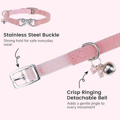 BINGPET Diamond Cat Collar with Bell,Adjustable Kitten Collar,Pink - color: Pink(Bowknot), size: Neck Girth 8"-10"