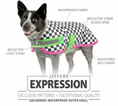 Jeffers Expression Dog Coat Waterproof Ripstop Winter Jacket 28" – 240g Insulated Blanket, Adjustable Belly & Chest Straps, Reflective Strips, Small to Large Breeds, Outdoor & Travel - Party Cheetah - color: Skater Pup, size: 28"