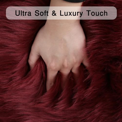duduta Burgundy Faux Sheepskin Runner Rugs 2x6 ft, Fluffy Fur Couch Covers - color: Burgundy, size: 2' x 6'
