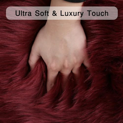 duduta Burgundy Faux Sheepskin Runner Rugs 2x6 ft, Fluffy Fur Couch Covers - color: Burgundy, size: 2' x 6'