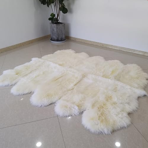 Champlus Genuine Australian Merino Sheepskin Rug, 8x7 ft Sheep Skin Rug, Lambskin Area Rug, 10-Pelt, White - size: 7' x 8' (Oblong)