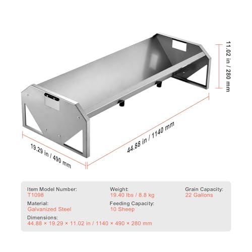 Happybuy Livestock Feeding Trough, 22 Gallon Capacity, 45" Hay Feeder, Heavy Duty Steel Livestock Trough, Galvanized Steel Sheep Feeder Trough Feeding up to 10 Goats for Horse Sheep Hog Farm Sheds Pen