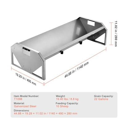Happybuy Livestock Feeding Trough, 22 Gallon Capacity, 45" Hay Feeder, Heavy Duty Steel Livestock Trough, Galvanized Steel Sheep Feeder Trough Feeding up to 10 Goats for Horse Sheep Hog Farm Sheds Pen