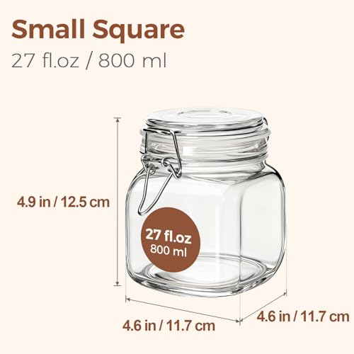 ComSaf Square Glass Pickling Jars 27 oz 6 Pack with Airtight Lids Pantry - size: 27oz*6