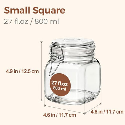 ComSaf Square Glass Pickling Jars 27 oz 6 Pack with Airtight Lids Pantry - size: 27oz*6