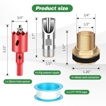 4 Pack Pig Waterer Nipples, Hog Water Nipples for Barrels Kit