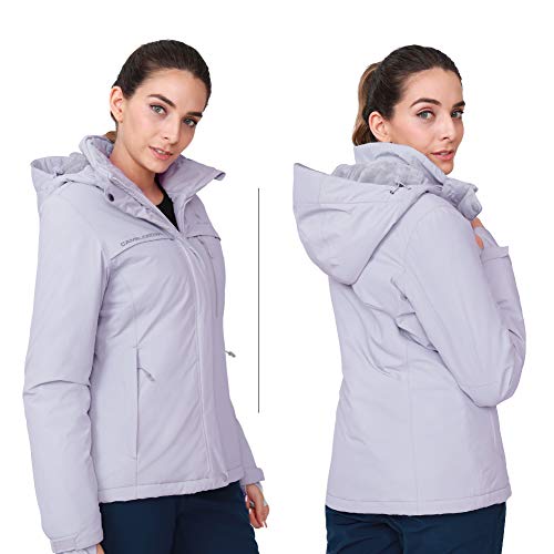 CAMEL CROWN Women’s Mountain Snow Waterproof Ski Jacket Detachable Hood Windproof Fleece Parka Rain Jackt Winter Coat - color: New Gray, size: Medium