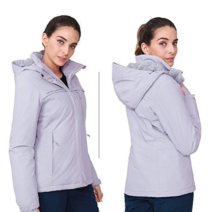 CAMEL CROWN Women’s Mountain Snow Waterproof Ski Jacket Detachable Hood Windproof Fleece Parka Rain Jackt Winter Coat - color: New Gray, size: Medium