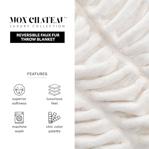Mon Chateau 60" x 70" Hearthside Faux Fur Throw Blanket, Winter Cream | Cozy Layer Comfort For Couch, Bed Or Chair. Lightweight Polyester Fabric With Easy Machine Wash Care - color: Winter Cream