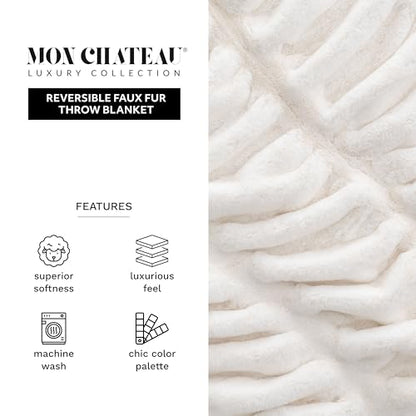 Mon Chateau 60" x 70" Hearthside Faux Fur Throw Blanket, Winter Cream | Cozy Layer Comfort For Couch, Bed Or Chair. Lightweight Polyester Fabric With Easy Machine Wash Care - color: Winter Cream