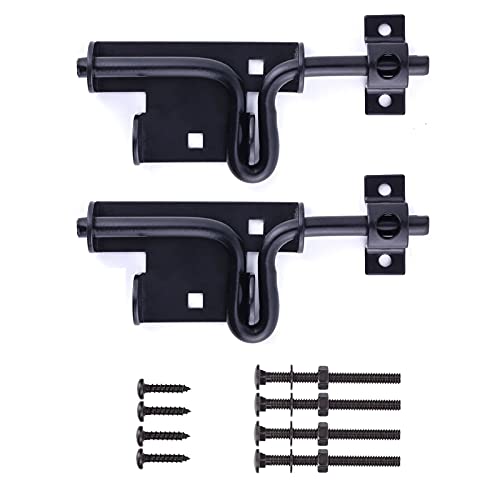 2 Packs Heavy Duty Sliding Bolt Gate Latch Black Thickened Metal Sliding Bolt Latch with Padlock Hole for Wooden Fence, Shed, Yard, Barn, Interior and Outdoor Latch, Solid Hardware