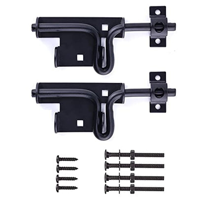 2 Packs Heavy Duty Sliding Bolt Gate Latch Black Thickened Metal Sliding Bolt Latch with Padlock Hole for Wooden Fence, Shed, Yard, Barn, Interior and Outdoor Latch, Solid Hardware