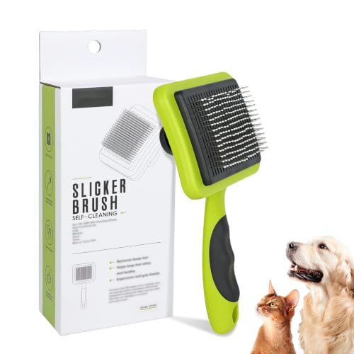 Green Self Cleaning Slicker Brush for Dogs&Cats for Shedding 17mm