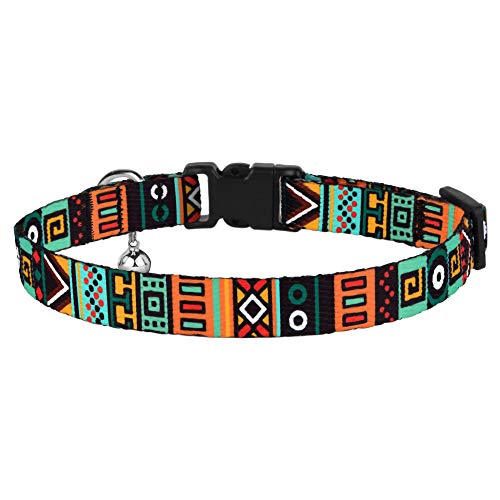 Tribal Nylon Cat Collar 2-Pack, Breakaway with Bell - color: Aztec Brown + Aztec Green