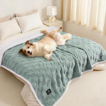 Luciphia Waterproof Dog Blanket, Reversible Fleece & Sherpa, Couch Cover - color: Mint Green, size: X-Large (85x57 inch)