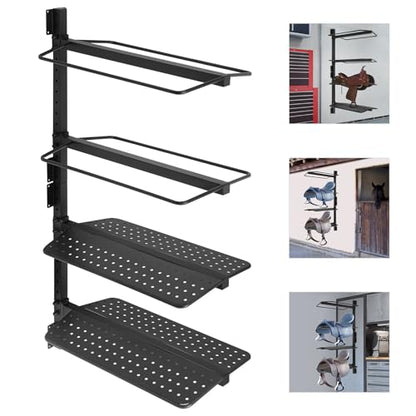 4-Tier Wall-Mounted Saddle Rack, Steel 4-Layer Horse Saddle Storage Holder, Barn Tack Room Organizer for Western & English Saddles, Fold-Out Arms, 200 lb Total Load, Black Powder Coat