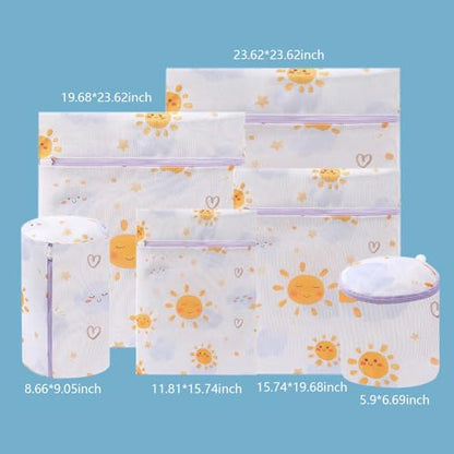 Mesh Laundry Bags 6 Pack, Delicate Wash Bags with Zipper - color: Smiling Clouds