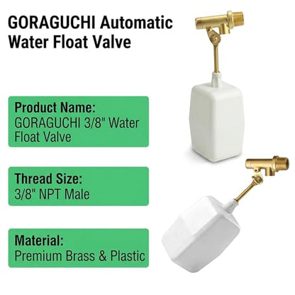 2PCS 3/8" Water Float Valve, with Brass Adjustable Arm, Automatic Fill and Water Level Control Valve, for onds, Fountains, Tanks & Aquariums