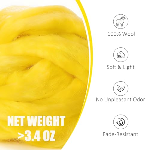 3.4oz Needle Felting Wool Cartoon Yellow for DIY Needle Craft Enthusiasts - color: Cartoon Yellow