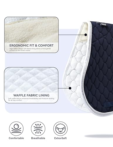 Harrison Howard English Saddle Pad for Horses, Cushioned Breathable Riding Pad, High Wither Contoured All Purpose - color: Navy