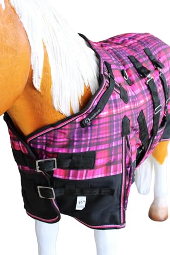 CHALLENGER 1200D Foal Winter Blanket Miniature Pony Donkey Bellyband Turquoise Rustic - color: Berry Plaid, size: 36 inches