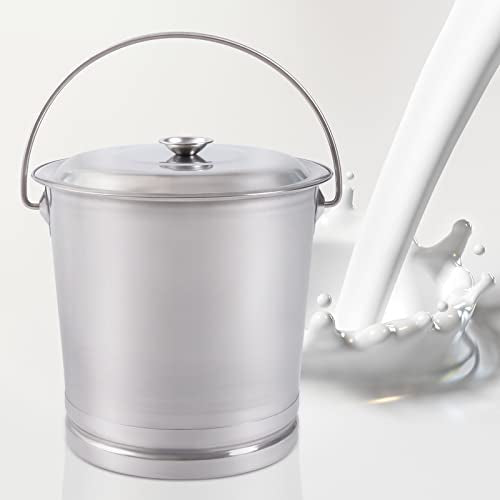 8.5 Qt Stainless Steel Milk Pail Bucket with Lid and Handle, Heavy Duty Round Bucket Multi Purpose Bucket Milk Cans for Kitchen Food Waste,Silver