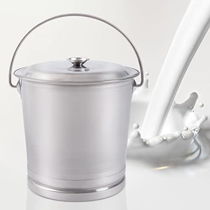 15Qt Stainless Steel Milk Pail Bucket, Carry Water or Drinks Container with Lid, Handle & Open Lip Edge Milk Pail Container Kitchen Compost Bin Scrap for Compost Outdoor Household (15Qt) - size: 15Qt
