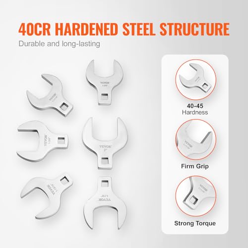 VEVOR Crowfoot Wrench Set, 1/2" Drive 14-Piece SAE (1-1/16" - 2") Crows Foot Wrench Set with Storage Tray, 40CR Material with Laser Etched Sizing, for Mechanical Maintenance and Repairs - size: 1/2" 14 PCS