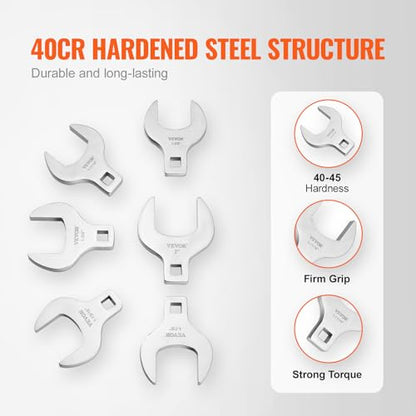 VEVOR Crowfoot Wrench Set, 1/2" Drive 14-Piece SAE (1-1/16" - 2") Crows Foot Wrench Set with Storage Tray, 40CR Material with Laser Etched Sizing, for Mechanical Maintenance and Repairs - size: 1/2" 14 PCS