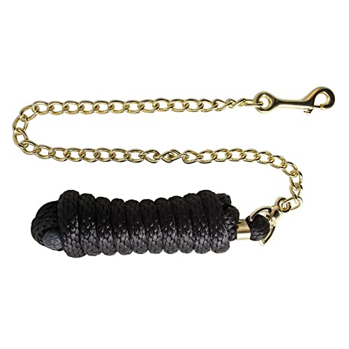 Schneiders Nylon Lead Rope with Brass Plated Chain | Durable & Rot-Resistant | 30 Brass-Plated Chain for Added Control | 8 Feet | Color Black