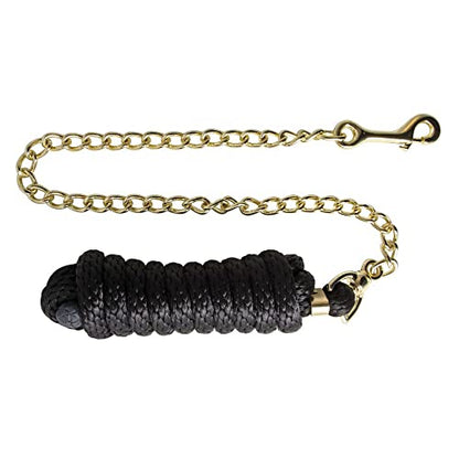 Schneiders Nylon Lead Rope with Brass Plated Chain | Durable & Rot-Resistant | 30 Brass-Plated Chain for Added Control | 8 Feet | Color Black
