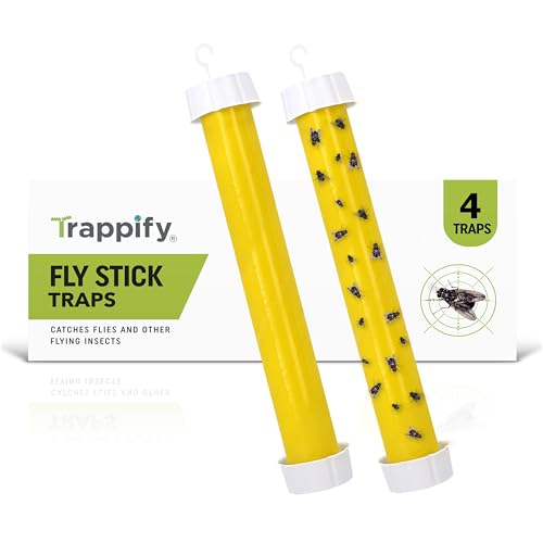 Trappify Hanging Fly Trap & Fruit Fly Traps for Indoors, Yellow, 4 Pack | Recycled Paper Stick with Ultra-Tacky Adhesive and Bait Cup, Hangs in Kitchens, Patios, Barns, Catches Flies and Gnats - size: Pack 4