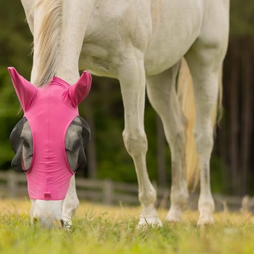 Equinavia Bug Out Horse Fly Mask, Soft Stretch Equine Fly Mask with Ears - color: Pink Flambe, size: Cob