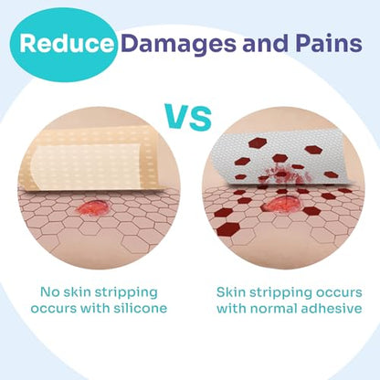 Large Silicone Bandages 4'' X 4'', Foam Dressings for Ulcers, 5 Pack - size: 4'' x 4'' (5 Dressings)
