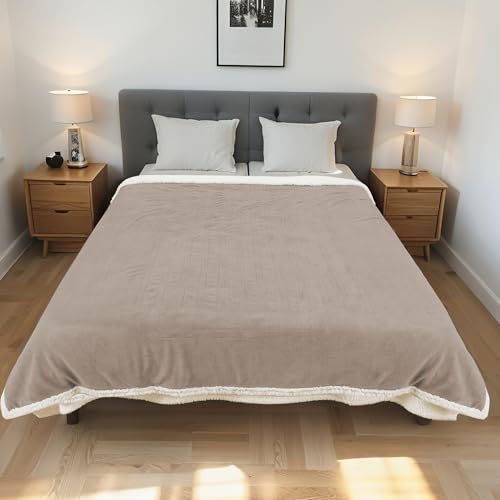Electric Heated Blanket 62"x84" Twin Size - Light Brown | Safe All Night, Dual-Sided Microplush Sherpa for Bedroom Use, 4 Heat Settings & 10 Hours Auto Off, Machine Washable - color: 20-light Brown, size: Twin(62"x84")