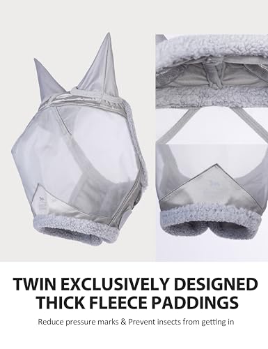 Harrison Howard CareMaster Horse Fly Mask UV Protective Fine Mesh with Extra Wool Soft Touch on Skin Moonlight Silver M - color: Moonlight Silver, size: Cob (Medium)