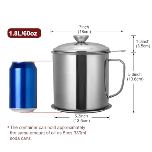 Bacon Grease Container with Strainer 60 oz for Kitchen Saver with Tray - size: 60oz