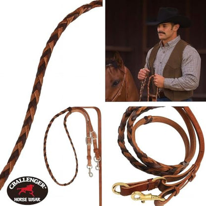 CHALLENGER 8' Horse Western Leather Latigo Laced Barrel Contest Reins 66RT10 - color: Tan Brown