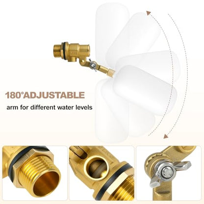 2Pcs 1/2 Inch Brass Water Float Valve-Pool Auto Fill Float Valve-Float Valve for Water Tank-Garden Hose Float Valve, Automatic Water Level Control for Pool, Pond, Fountain, Aquarium